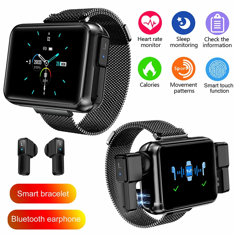 T91 Smart Watch Men TWS Wireless Bluetooth Headset 2020 1.4 Inch Big DIY Screen Bluetooth Call Weather Smartwatch