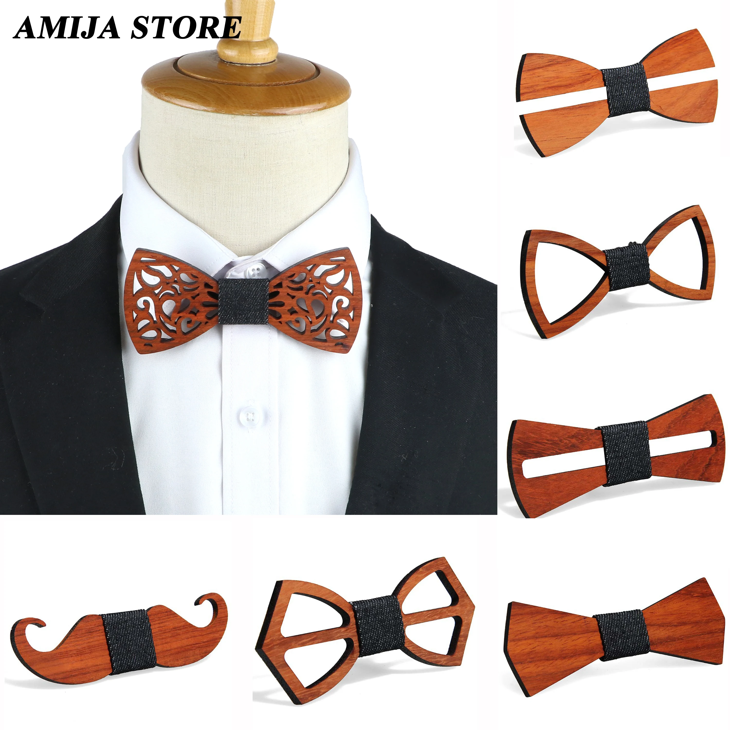 Vintage Wooden Bow Tie Men Unisex Hollow Out Butterflies Carved Retro Wooden Neck Ties Adjustable Strap Bowtie Bowknots Slim