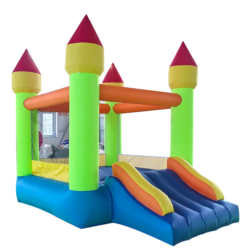 6x8ft Manufacturer Colorful Small Bouncing Castle With Slide Residential Inflatable Bouncer For