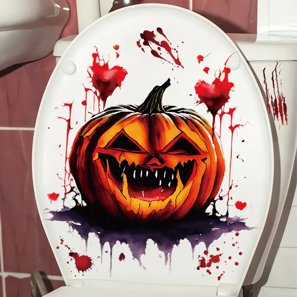 Halloween Blood Skull Toilet Sticker Art Halloween Gift Self-adhesive Toilet Lid Decal Bathroom Fashion Waterproof Decoration