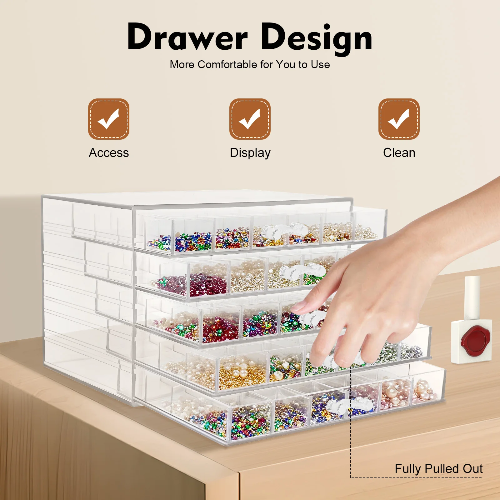 120 Grids 5-layer Drawer Clear Acrylic Nail Art Storage Organizer Box for Stylish Nail Decoration Storage
