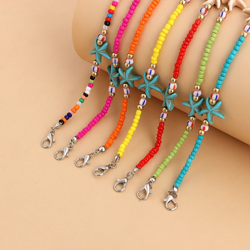 Beach Necklaces For Women POfo Boho Starfish Necklace For Women Beachy Hawaiian Rice Beads Choker Necklace For Women Men Summer Beach Ocean Beaded Jewelry L2020 Shell Necklaces For Women