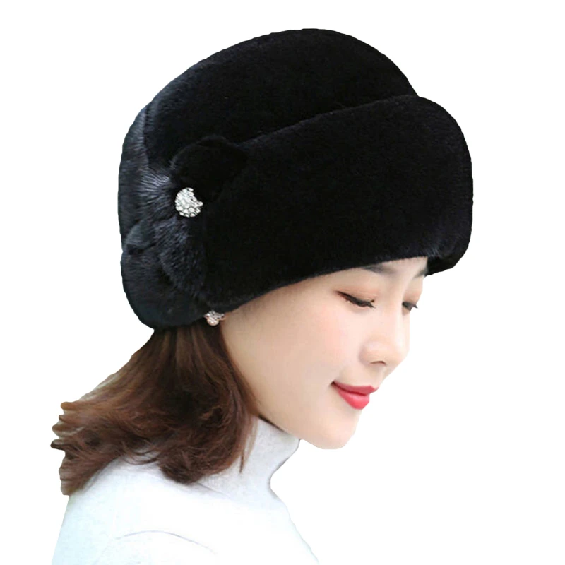 Winter Warm Imitation Mink Fur Caps For Women Earflap Fisherman Earwarmer Hat Floral Basin Cap winter hat fur hat knitted earflap hat