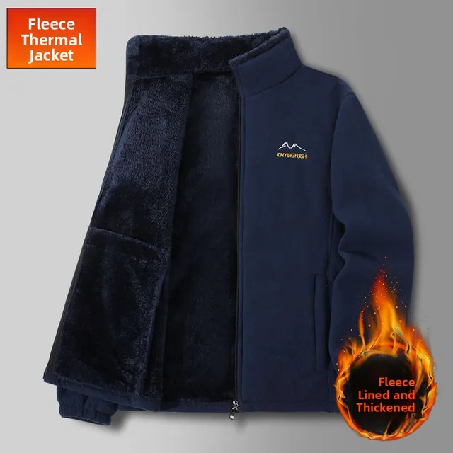 Thickened Fleece Jacket Men's Hoodie Coat Autumn Winter Men's Clothing Middle-Aged And Elderly Style Zipper Loose Fit Sweatshirt 2