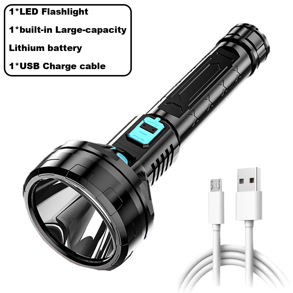 Super Powerful LED Flashlight Tactical Torch Builtin 18650 Battery USB Rechargeable Waterproof