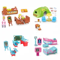 1/12 DIY Forest Animal Family Hospital Set BBQ Picnic Icecreamshop Burger Toy Role play for kids Birthday Gift For Girls 1