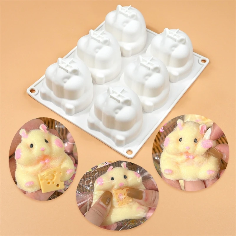 

6Cavity Little Hamster Silicone Molds Mousse Cake Bakings Tool Easily to Clean