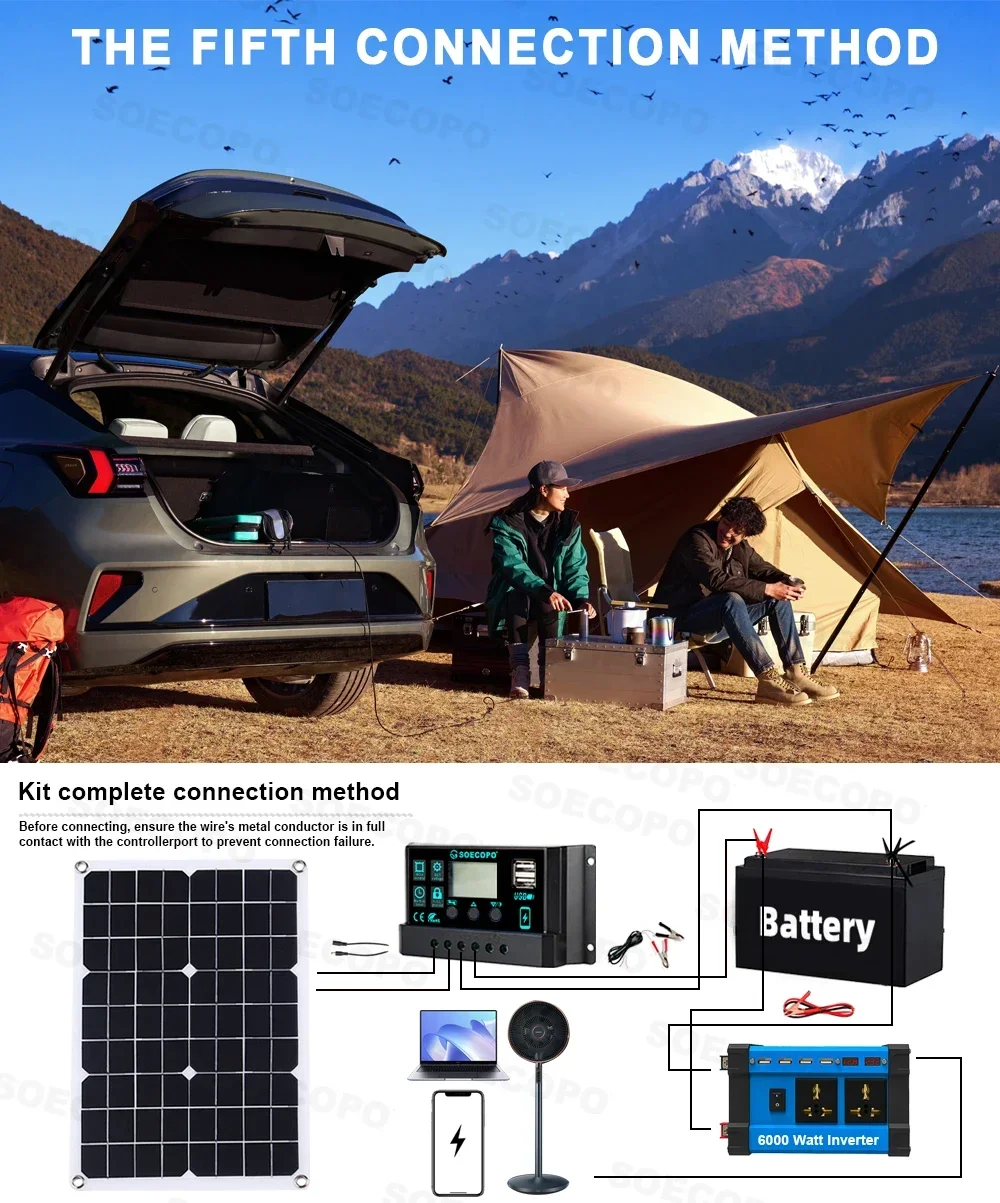 6000W Solar System Complete Kit 12V To 110V/220V 100A Controller 500W Panel Off-Grid Inverter System for Home/Camping Backup
