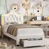 Twin Size LED Upholstered Bed Adjustable Headboard with Storage Drawer Music-Activated Crystal Button Tufted Platform Bed Kids 4