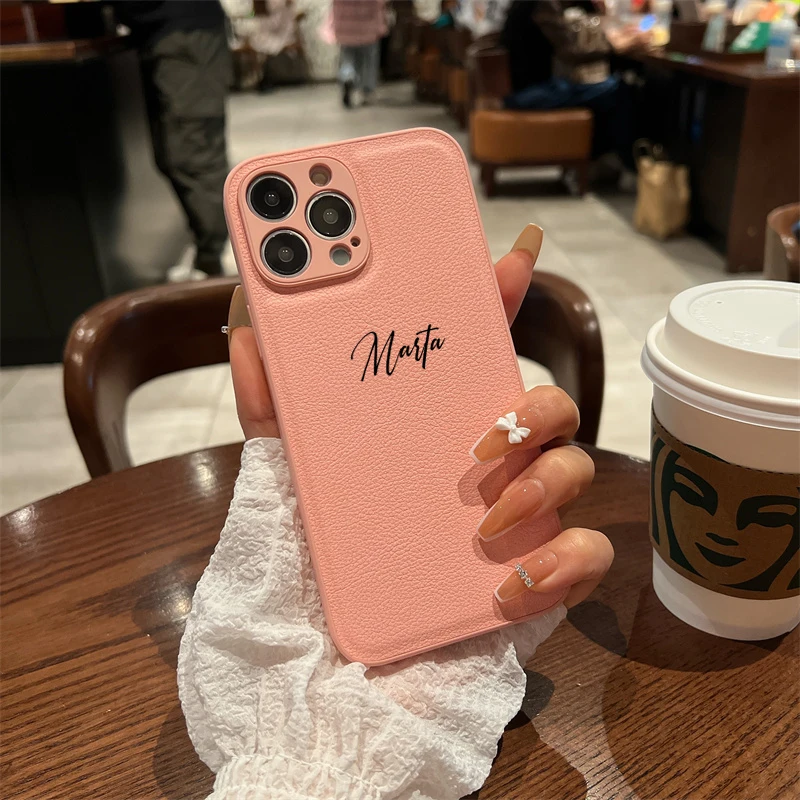 Personalized Luxury Leather Smartphone Case with Custom Name Engraving - Premium Gift Cover