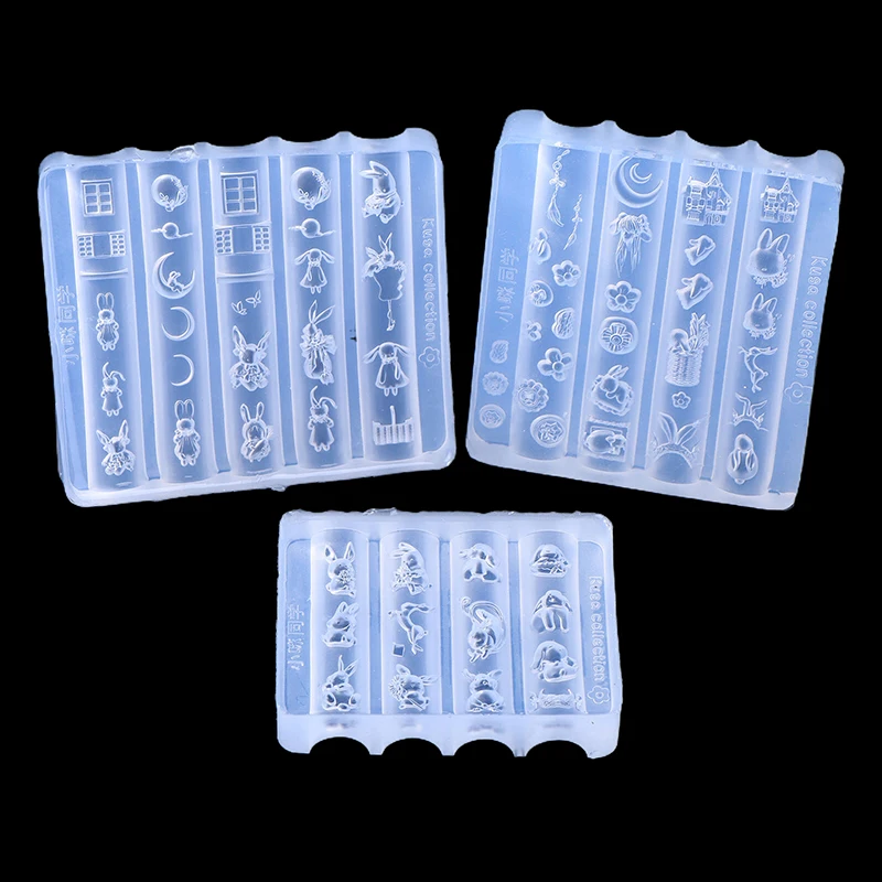 **1PC 귀여운 네일 몰드 실리콘 토끼 파라다이스 문 캐슬 아트 우아한 유화 스타일 네일 입체 템플릿 몰드**