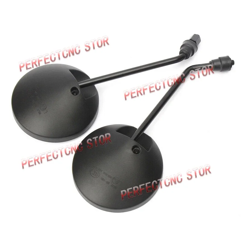 Black Motorcycle Scooter Rear View Mirrors - Round Oval Convex Design