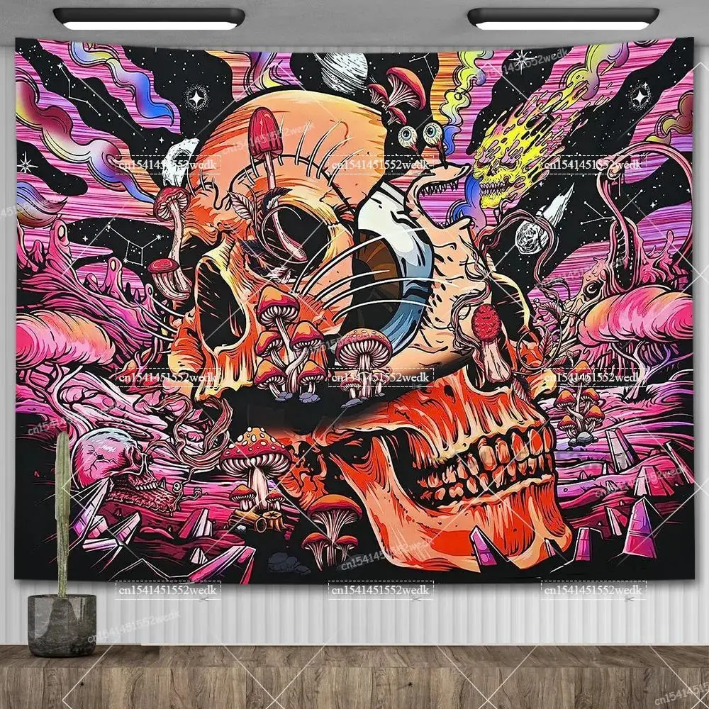 Mystic Skull Eye Wall Tapestry Gothic Purple Nebula Polyester Home Decor