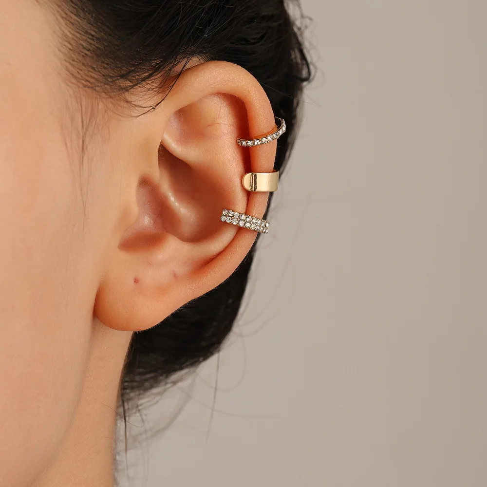 Gold Color Rhinestones Ear Cuff Non-Piercing Ear Clip Earrings for Women Men Fake Cartilage Earring Cuff Trend Jewelry ear clip earrings clip earrings ear clip ear accessories