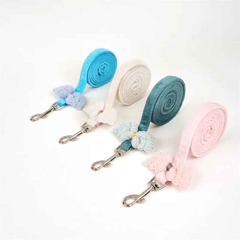 Pet Harness Leash Set Soft Adjustable Plaid Bowknot Cat Harness Long Leash For Small Animal Dog