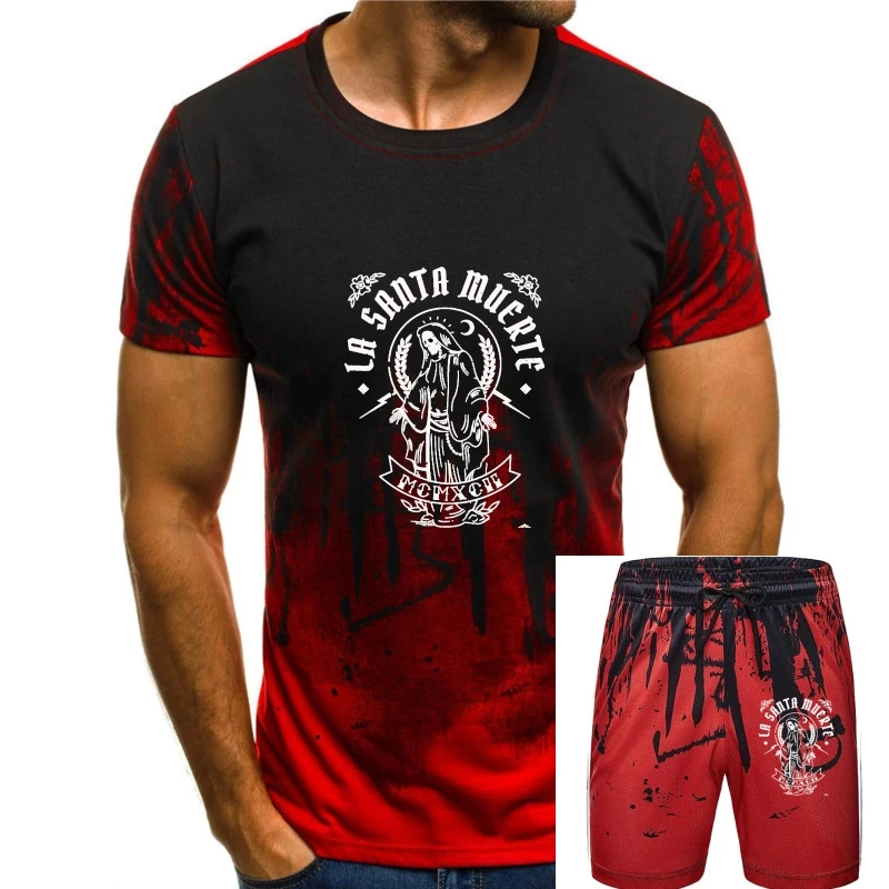 

Novelty La Santa Muerte T-Shirts for Men Pure Cotton T Shirts Tall Big Fat Death Skull Short Sleeve Tees 4XL 5XL Clothes