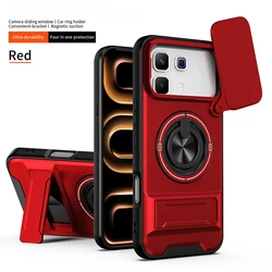 Armored Hard Shell Phone Case with Rotating Ring Holder and Magnetic Back for Infinix Note 60 (Red)