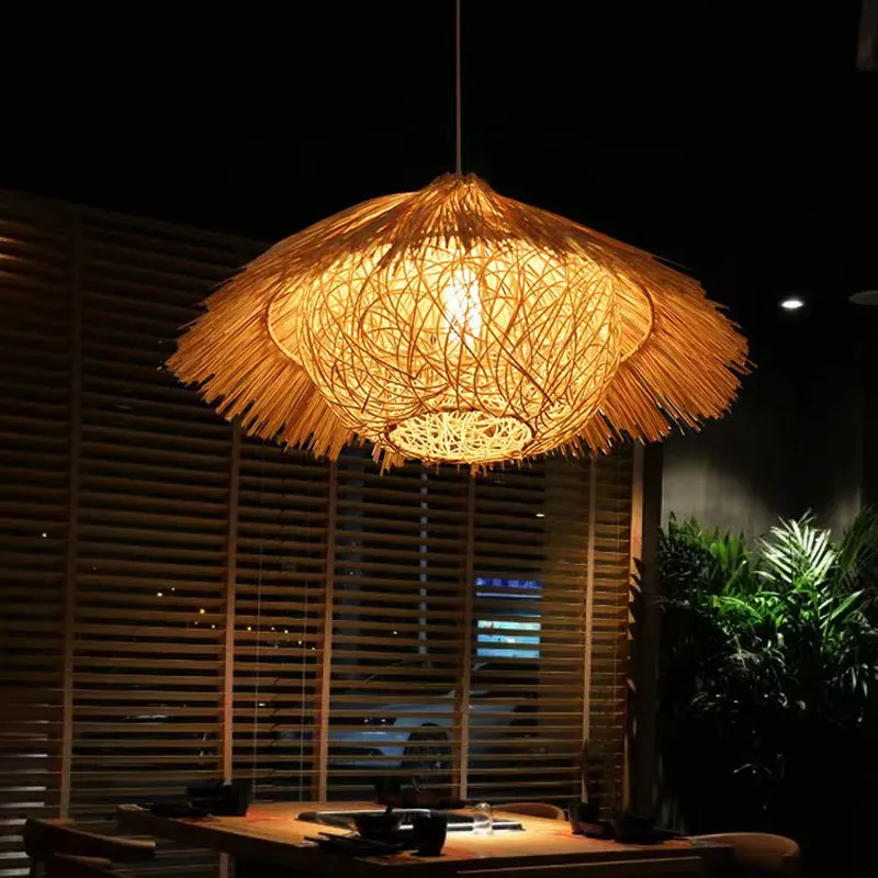 Tanie LED naturalny Rattan prawdziwy bambusowy połysk ręcznie żyrandol rustykalny Retro sklep