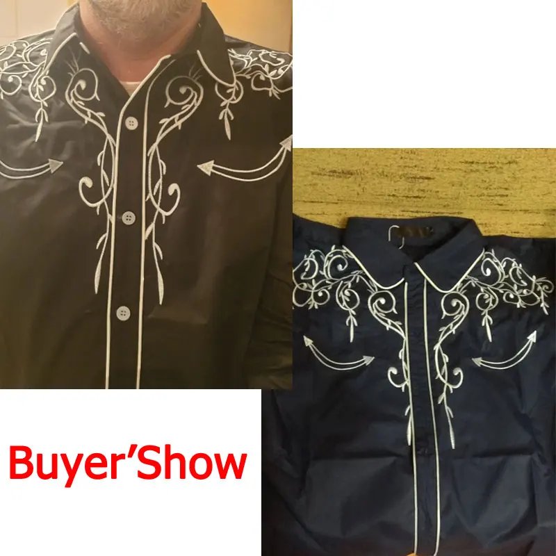 Herren Cowboy Hemd Western Style - Langarm Slim Fit Mit Stickerei & Taschen