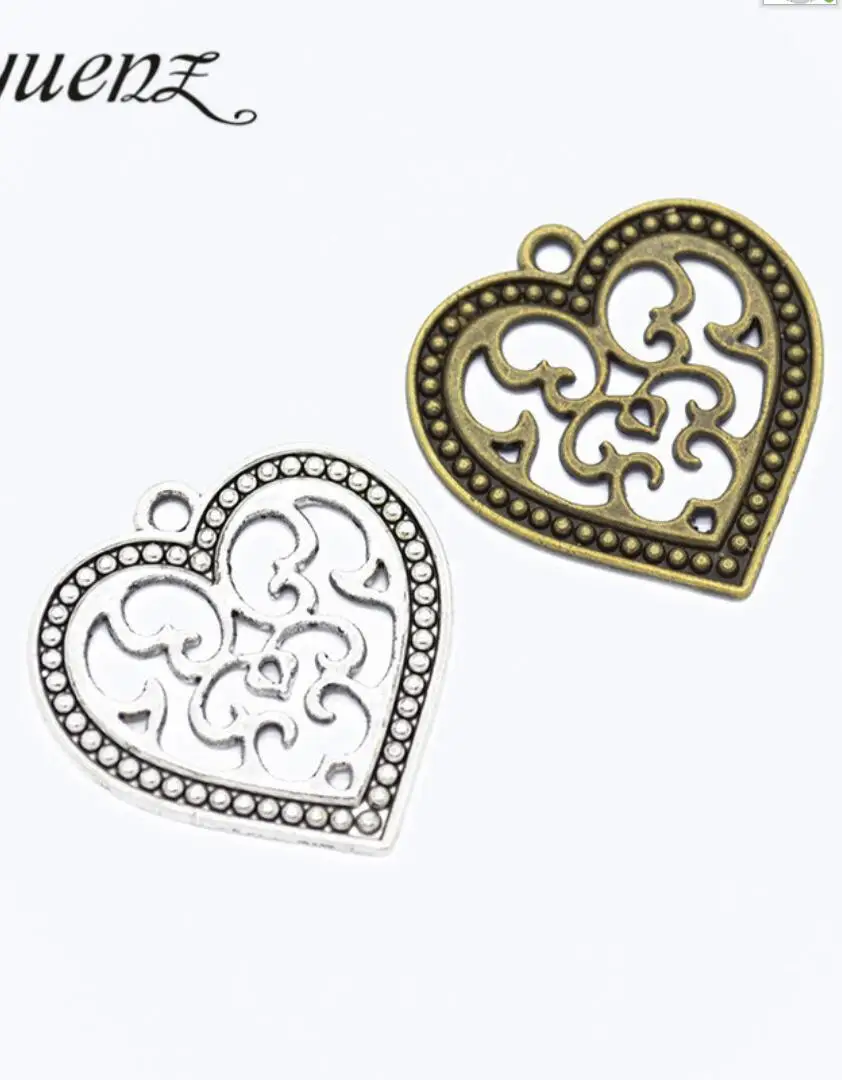 50pcs Charms Hollow Heart 27*26mm Antique Silver Color Pendants DIY Crafts Making Findings Handmade Tibetan Jewelry F0888