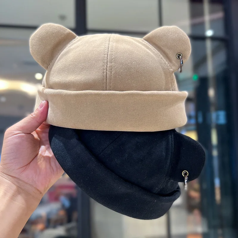 

Unisex Cat Ear Cute Dome Caps Men women Melon Beanie Htas Solid Color Autumn Winter Hip Hop Hat Fashion Korean Version Melon Cap