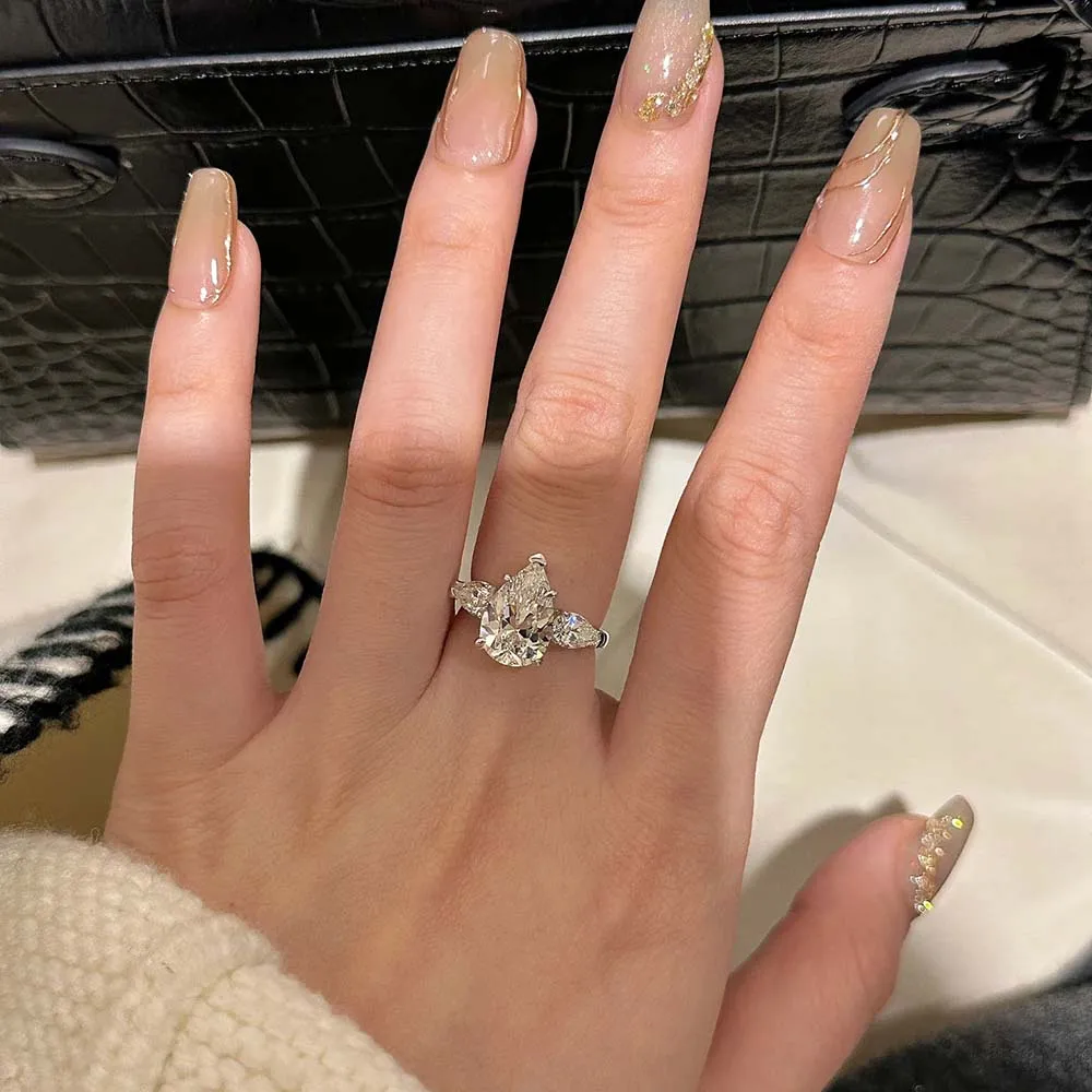 1-5CT Pear Cut Miossanite Ring Certified 925 Sterling Silver Plated 18K D VVS1 Lab Diamond Wedding Engagement Band for Women 4