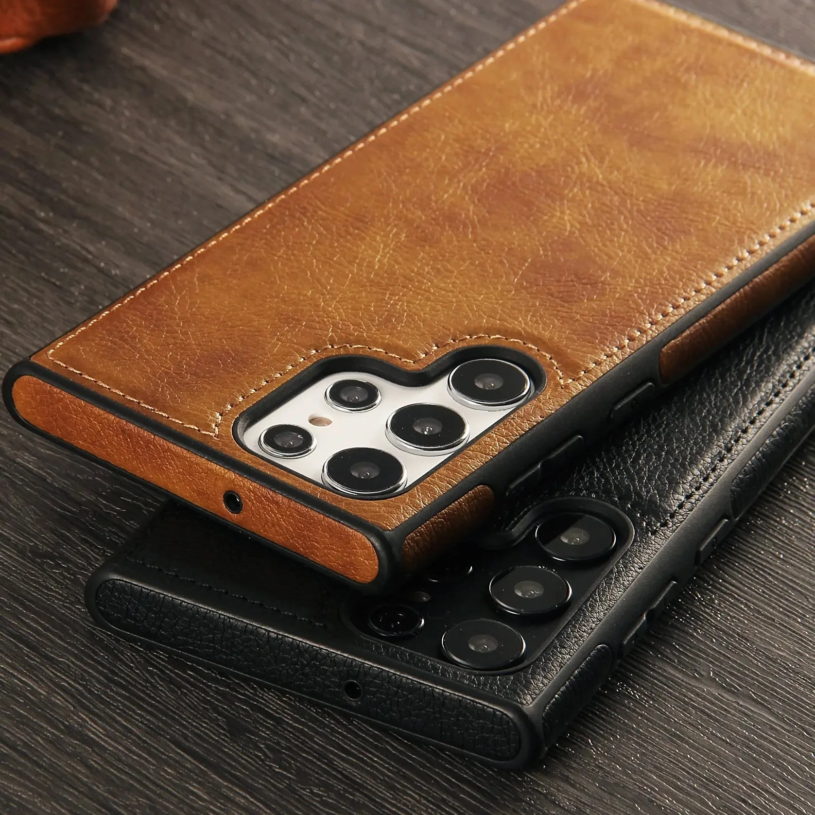 Luxury Business PU Leather Texture Shockproof Back Cover in Soft Bumper Design