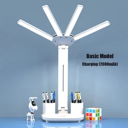 Multifunctional LED Folding Desk Lamp with Fan and Clock, USB Rechargeable, 3-Color Lighting (Ordinary - Charging)