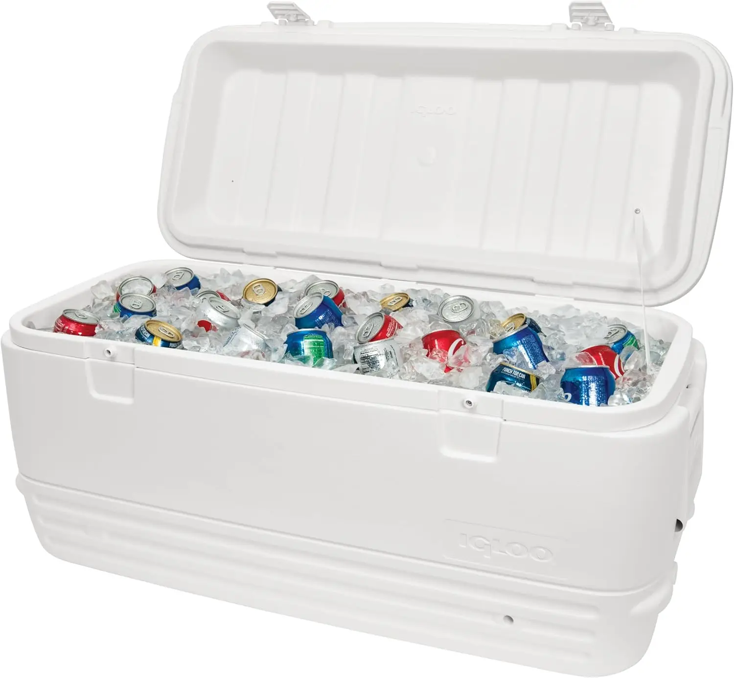 Polar Hard Coolers,Reinforced swing-up handles with tie-down loop feature,Dual snap-fit latches secure lid closure