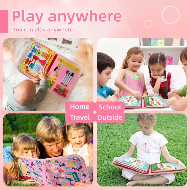 TUNJILOOL Montessori busy board, educational toy, sensory learning, versatile, animal game, clothing game, color game, shape game, alphabet game, number game, puzzle game, age 0-6, CE certified, high rating