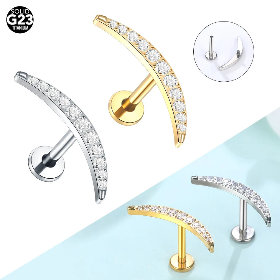 

G23 Titanium Stud Earrings for Women Labret Lip Piercing Body Jewelry 16G CZ Stone Camber Tragus Cartilage Helix Lobe Pircing