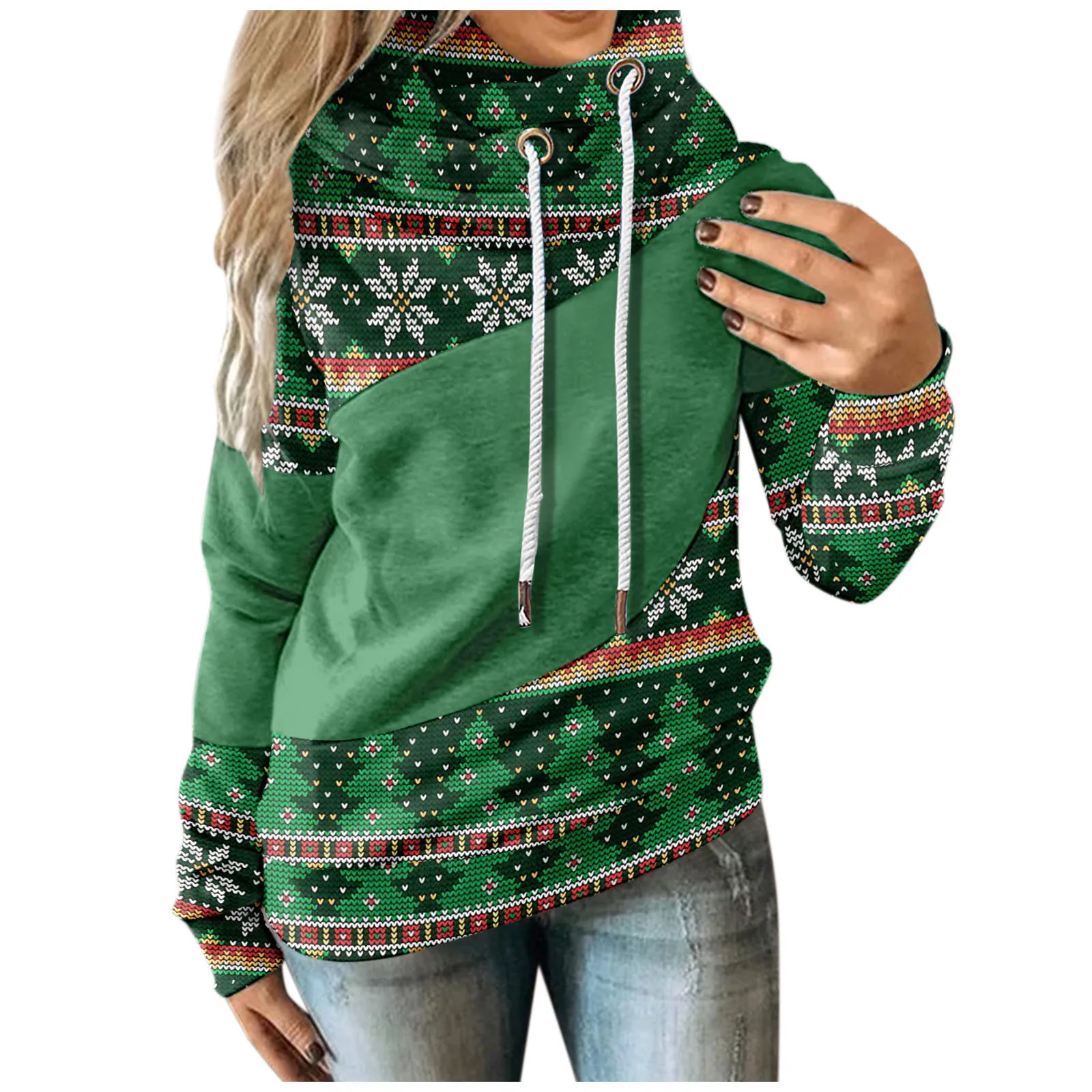 Vantage Hoodies Womens Black Christmas Striped Sweater Warm Long Sleeve Blouse Oversize Ugly Tee Tops Female New Year Pullovers