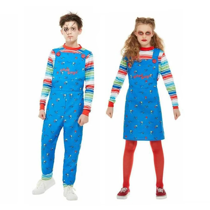 

Child Play Movie Andy Jumpsuit Cosplay Costumes Good Guys Bride of Horror Ghost Doll for Kids Halloween Girl Dress