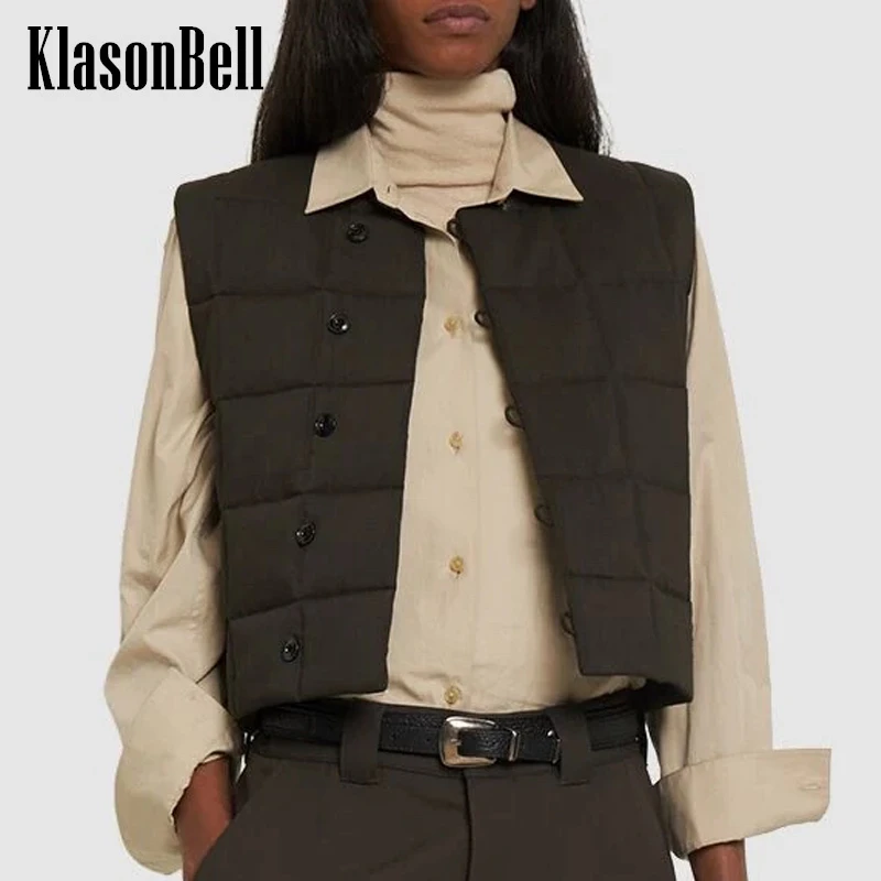 

11.15 KlasonBell Casual Vintage Quilted Plaid O-Neck Side Single Breasted Cotton Vest Coat Women