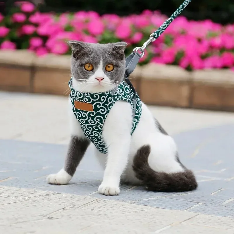 Cat Vest Harness and Leash Set Escape Proof Cat Japanese Style Harness for Outdoor Walking Pet Accessories Japanese Cat Collar
