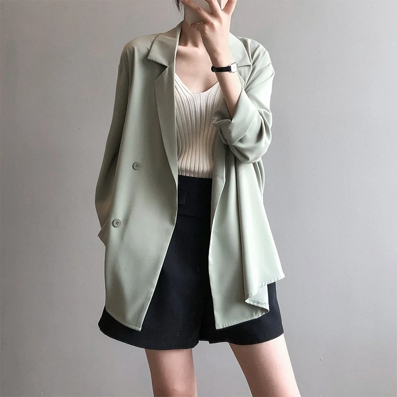 Spring Autumn Women's Elegant Fashion All-match Draped Blazers Ladies Solid Color Cardigan Coat Female Temperament Jacket Top