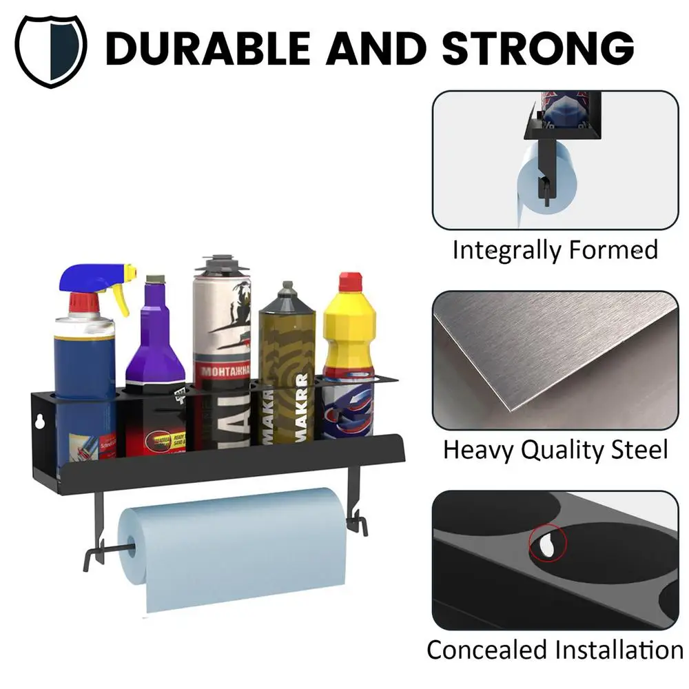 Spray Can/Paper Towel Holder Paint Bottle Storage Rack Steel Wall Mount Shelf Tool Organizer For Garage Craft Workspaces