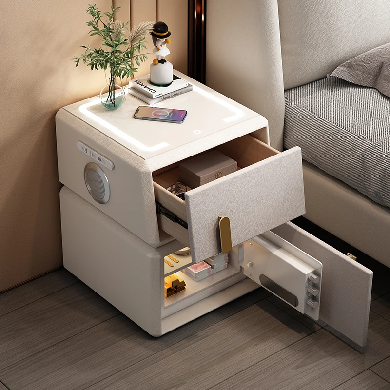 

Intelligent bedside table with integrated safe, all solid wood, wireless charging, Bluetooth speaker, multifunctional bedside ta