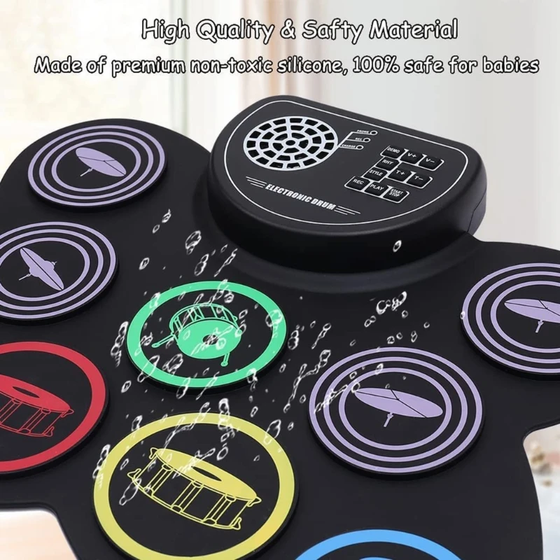 Electric Drum Set 9 Pads Practice Drum Machine with Headphone Built-in Speaker Pedals Sticks