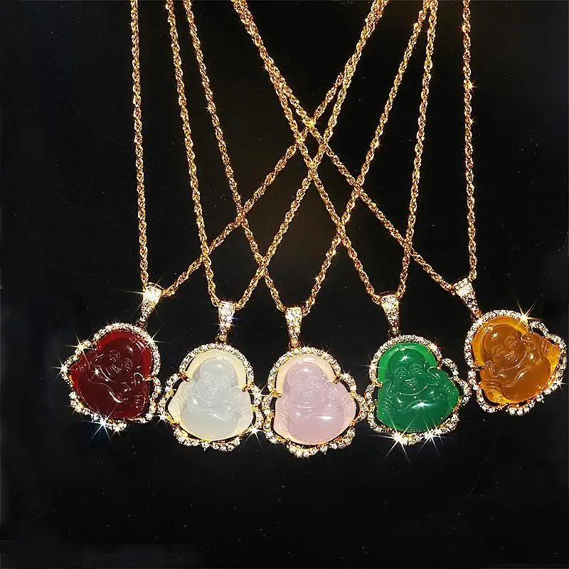 

Fashion Exquisite Maitreya Buddha Pendant Necklace Inlaid with Shiny Zircon Crystal Base Ladies Lucky Amulet Fortune Jewelry