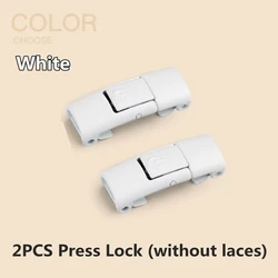 Elastic No-Tie Press Lock Shoelaces - 8mm Wide Flat for Kids and Adult Sneakers (White lock)