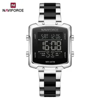NAVIFORCE Fashion Simple Square Digital Watch Women's Luminous Display Watch Stainless Steel+Plastic Strap 3ATM Waterproof Gifts