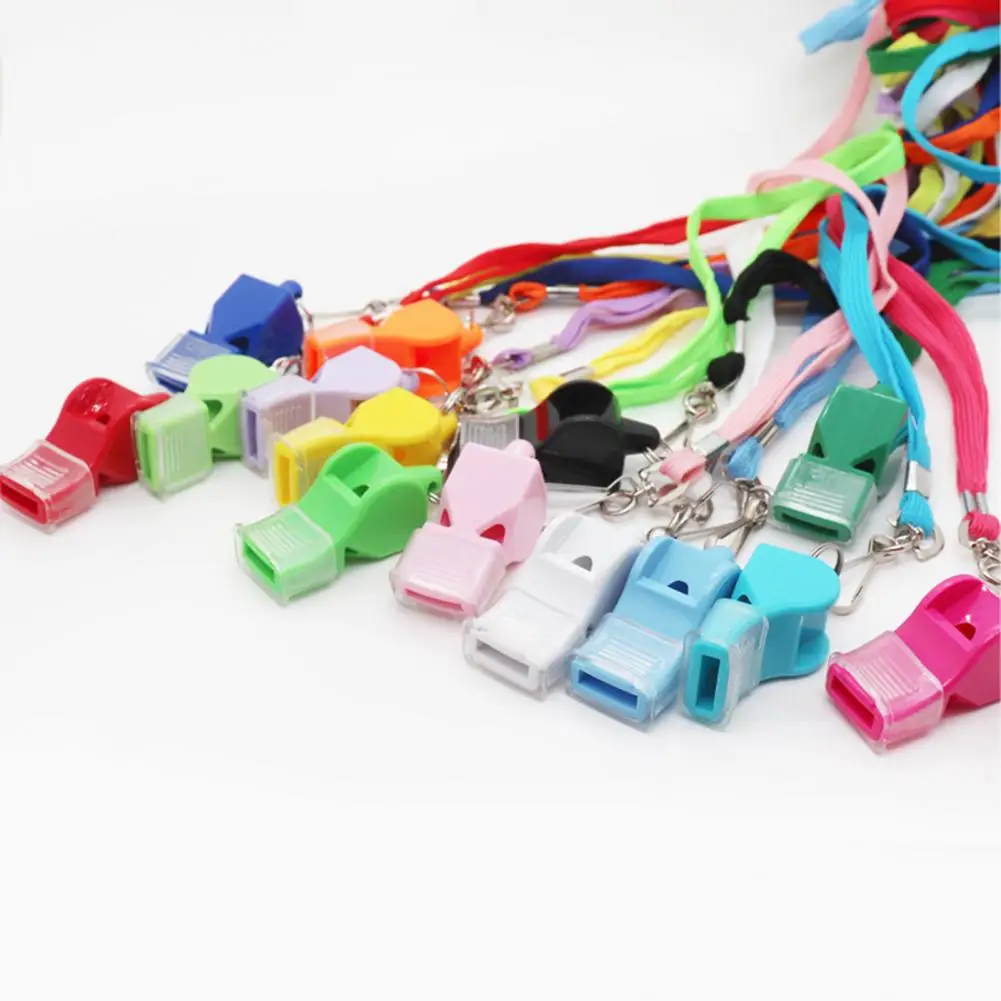 Whistle with Lanyard And Mouth Grip Plastic Sports Whistle Loud Crisp Sound for Coaches Referees Training Camping Emerge