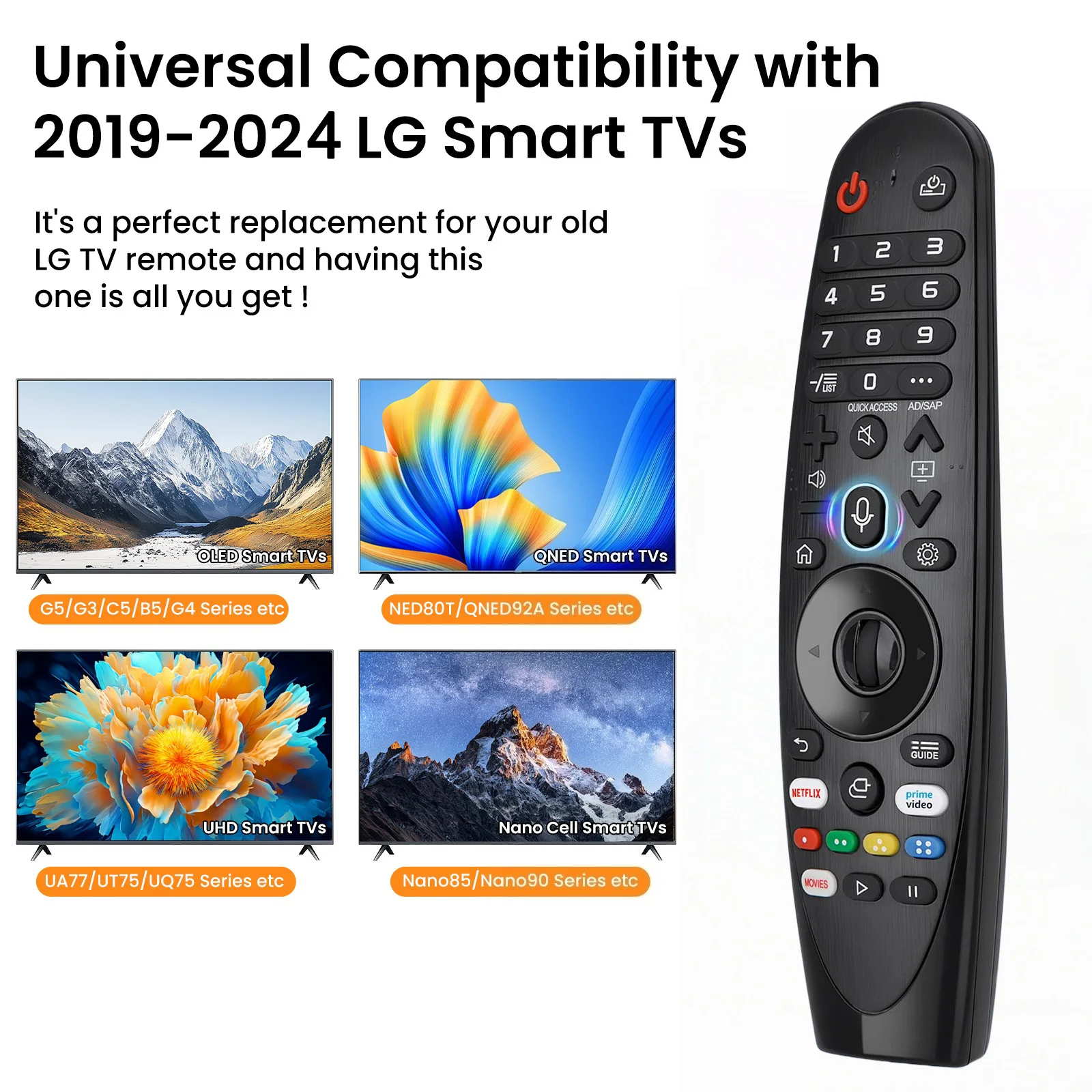 음성 및 포인터 기능이 있는 L-G 매직 리모컨의 대체품, 2019-2024년형 L-G 스마트 TV OLED, QNED, UHD, LED, LCD와 호환 가능