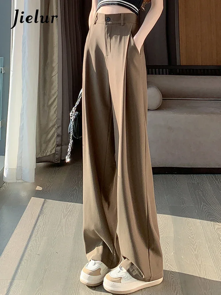 Jielur Solid Color Wide Female Leg Pants Spring New High Waist Slim Casual Straight Suit Trouser Woman Korean Style Simple Pants