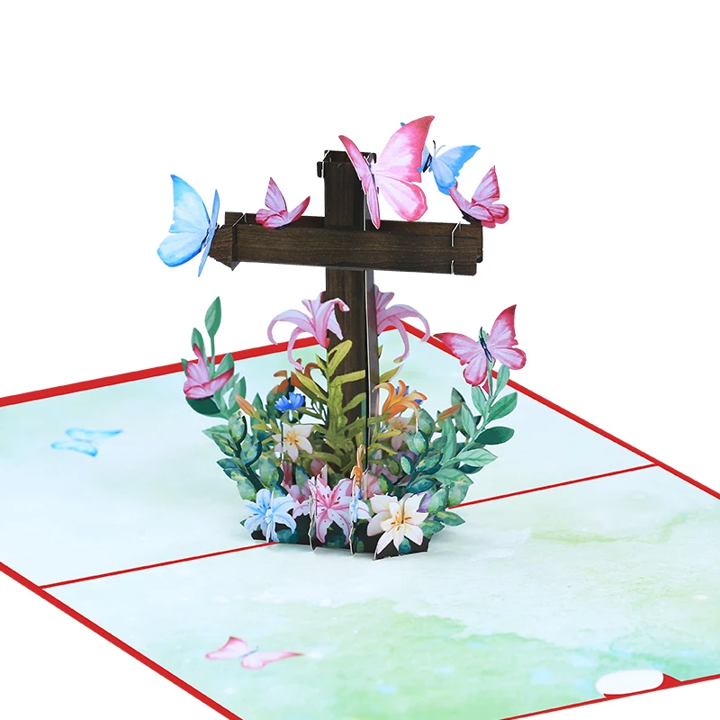 3D Religious Cross Pop Up Easter Card, Religious Sympathy Card, Condolence Card Removable Letter Paper Flowers Invitation
