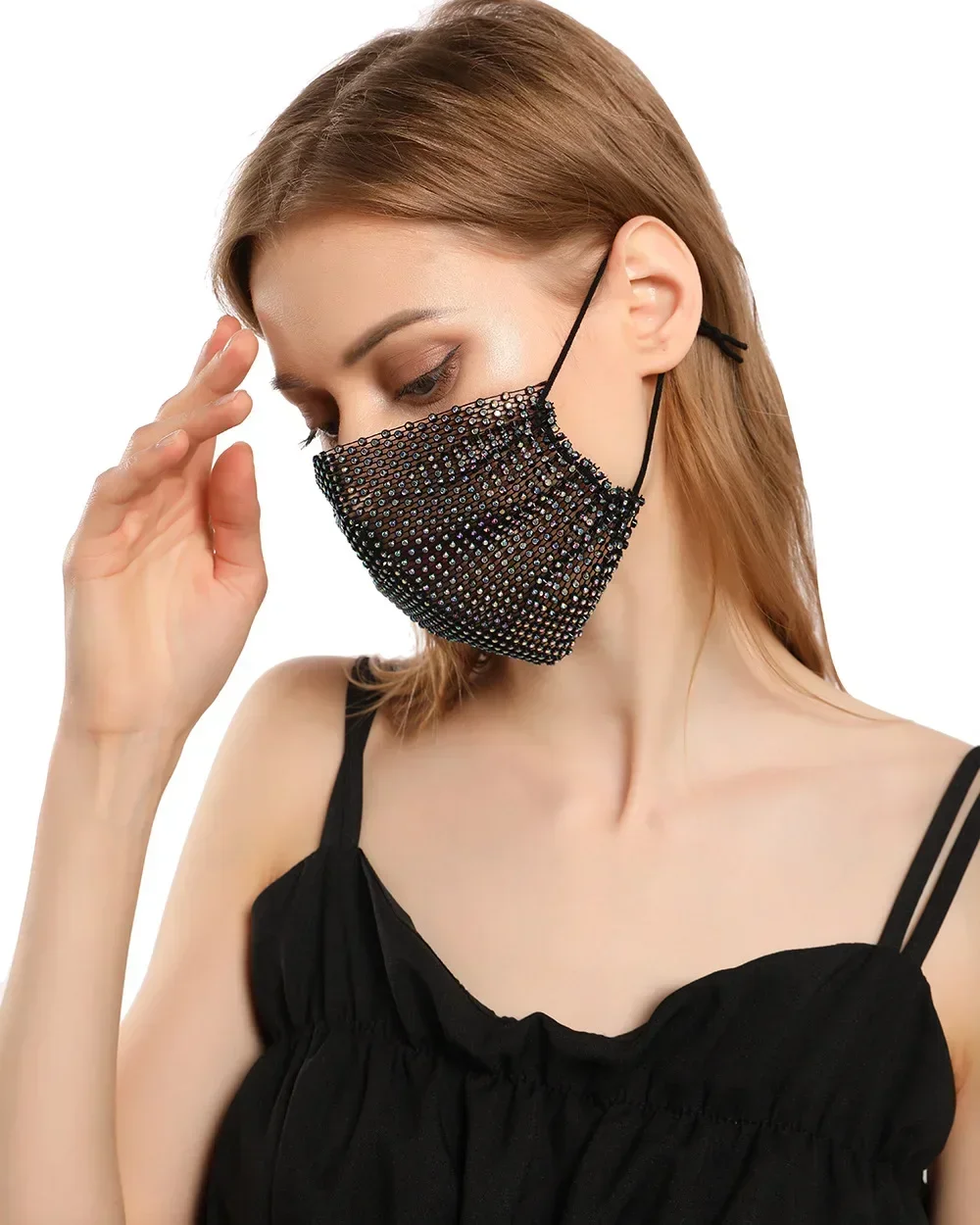 Fashion Jewelry Mask Shiny Rhinestone Mask Face Decoration Jewelry Bling Elasticity & Face Handkerchief Party Halloween Cosplay