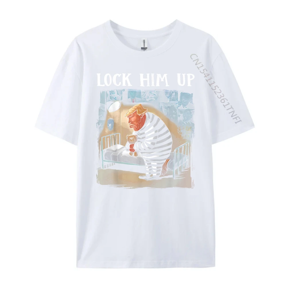 Lock Him Up Anti Trump Leisure Christmas Premium Cotton Crew Neck Female Tops Tees Funny Tshirts Family Short Sleeve T-Shirt Lock Him Up Anti Trump 2024 Funny Jail Trump For Prison white