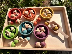 Pastel Rainbow Wooden Acorn Blocks (Rainbow set  in tray)