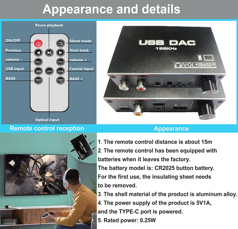 192KHz HiFi Audio-Decoder DAC Remote Control TV Optical Coaxial USB OTG Headphone Amplifier Digital to Analog Converter Adapter earphone amplifier adapter audio converter adapter audio converter amplifier audio decoder audio converter headphone amplifier headphone audio decoder headphone amplifier adapter